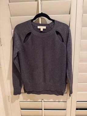 Michael Kors NWOT Derby Silver Raglan Cutout Long Sleeve Lurex Sweater Size P/M
